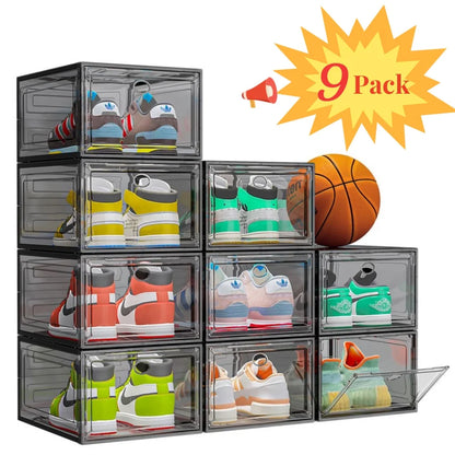 6-Pack Transparent Sturdy Shoe Storage Boxes with Magnetic Front Doors, Stackable Organizer