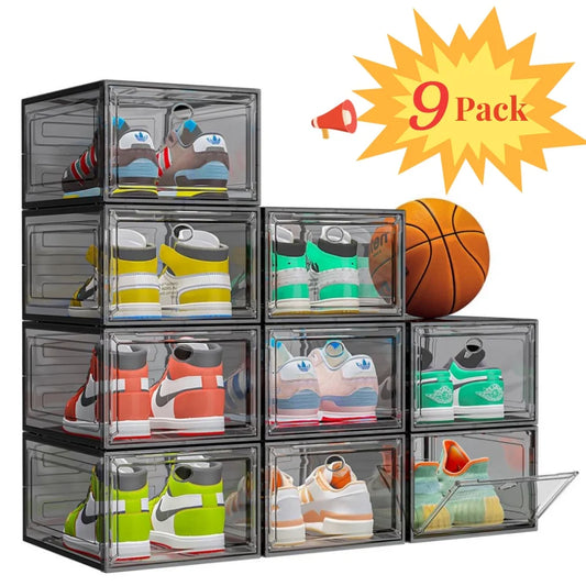 6-Pack Transparent Sturdy Shoe Storage Boxes with Magnetic Front Doors, Stackable Organizer