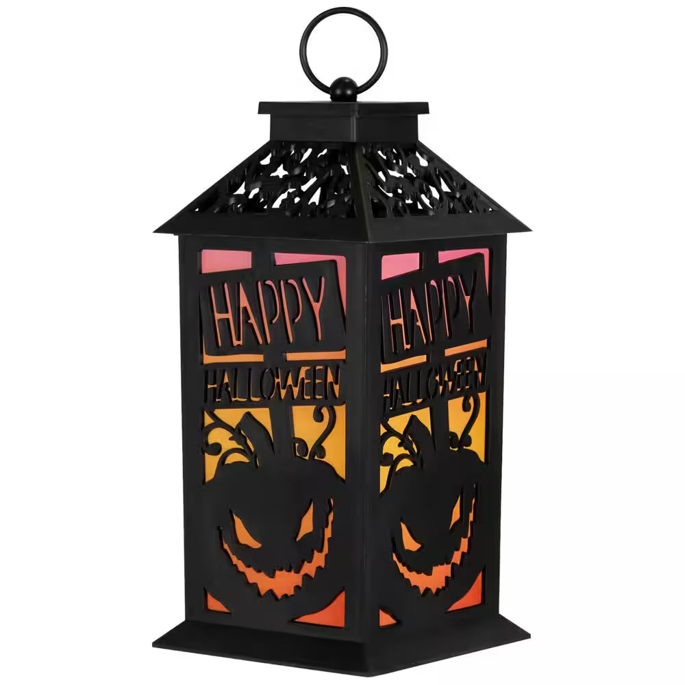 LED Lighted Jack-O-Lantern Happy Halloween Lantern-11"-Black