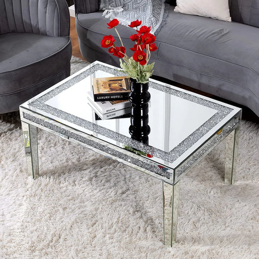 Silver Mirror Coffee Table Contemporary Rectangle Living Room Single Table
