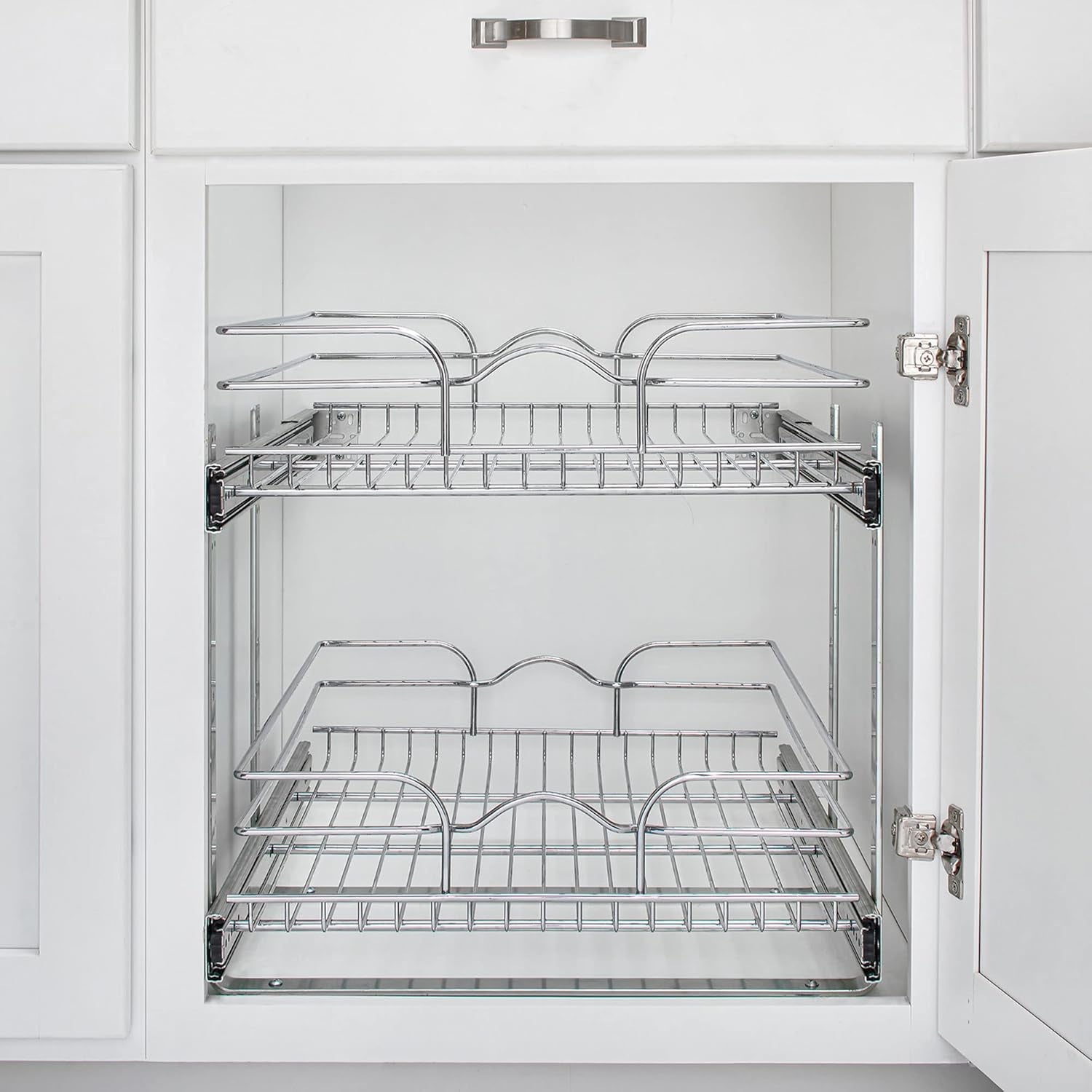 2-Tier Kitchen Cabinet Pullout Shelf and Drawer Organizer Slide Out Pantry Storage Basket in Multiple Sizes, 18 X 22 In, 5WB2-1822CR-1
