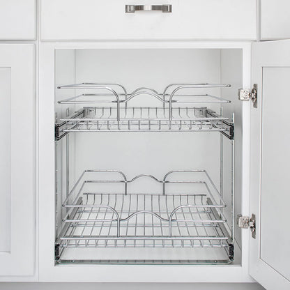 2-Tier Kitchen Cabinet Pullout Shelf and Drawer Organizer Slide Out Pantry Storage Basket in Multiple Sizes, 18 X 22 In, 5WB2-1822CR-1