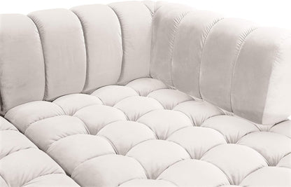 653Cream-Sectional Gwen Collection Modern | Contemporary Velvet Upholstered 3 Piece Sectional with Deep Biscuit Tufting, Cream, 143" W X 70" D X 28" H