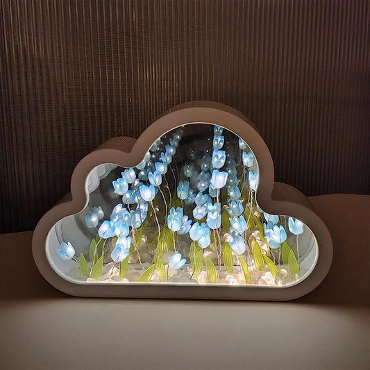Cloud Tulip Lamp Cloud Tulip Mirror Night Light,  Tulip Cloud Desk Lamp - LED Living Room Bedside Desktop Ornaments,Night Light for Bedroom (Blue)