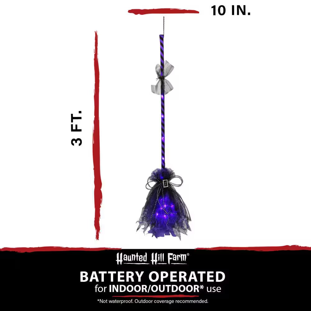 36 In. Battery Operated Purple Witch'S Broomstick with Purple Lights Halloween Prop