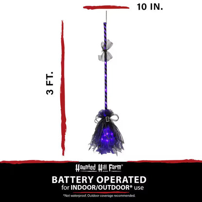 36 In. Battery Operated Purple Witch'S Broomstick with Purple Lights Halloween Prop