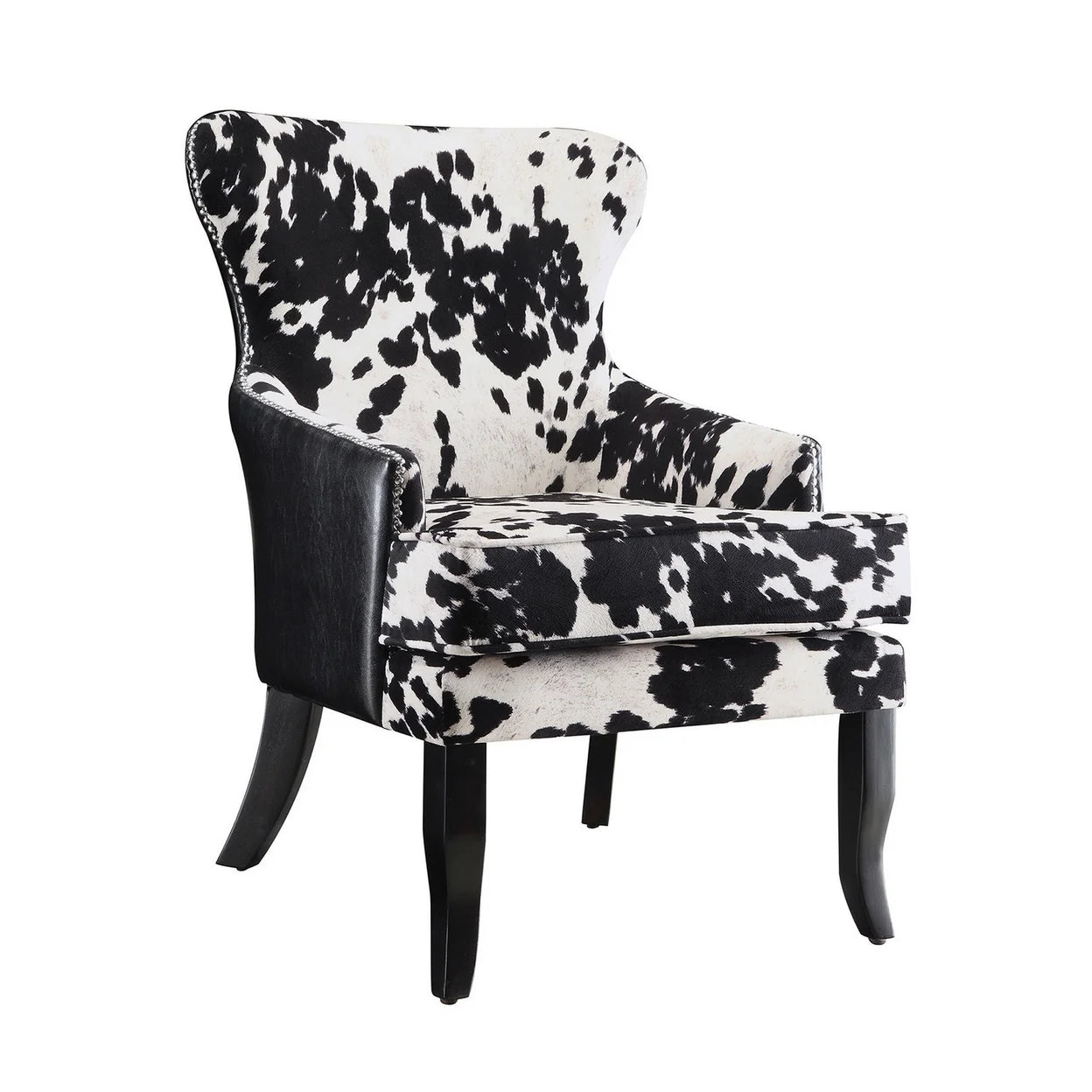 Farmhouse Microfiber Cowhide Print Accent Chair in Black