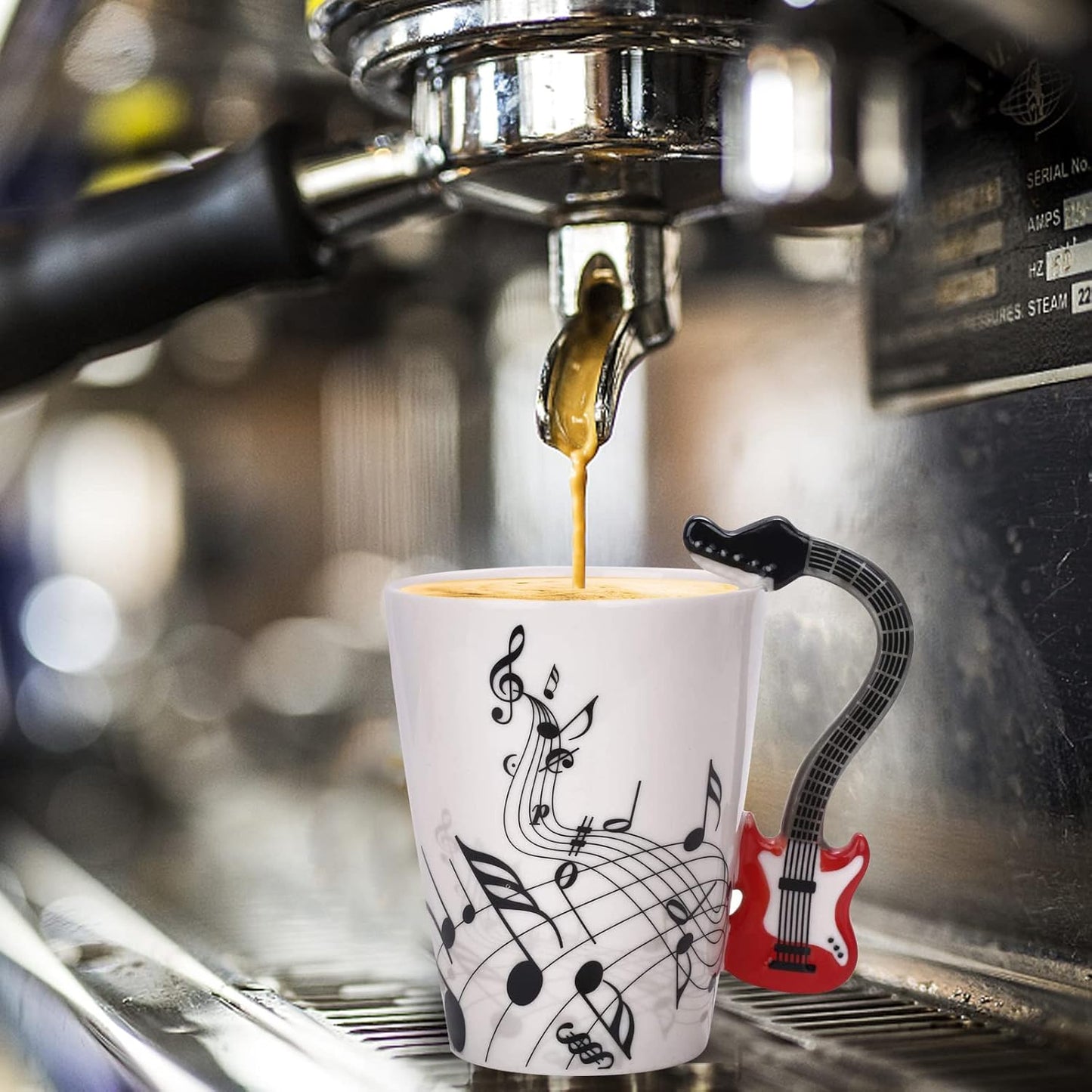 12.9 Oz Guitar Mug Music Note Tea Coffee Milk Ceramic Guitar Music Cup Mug Gifts for Guitar Players Musicians,Music Lover Gift for Women,Men, Friend,Teacher,Red