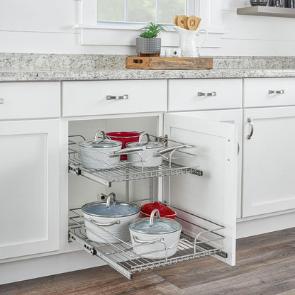 2-Tier Kitchen Cabinet Pullout Shelf and Drawer Organizer Slide Out Pantry Storage Basket in Multiple Sizes, 18 X 22 In, 5WB2-1822CR-1