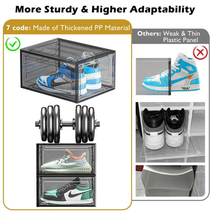 6-Pack Transparent Sturdy Shoe Storage Boxes with Magnetic Front Doors, Stackable Organizer