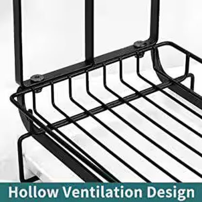 Black Metal Kitchen Sink Sponge Holder with Drainage Tray, Kitchen Sink Storage Container Sponge Brush Soap Tray