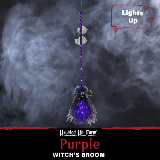 36 In. Battery Operated Purple Witch'S Broomstick with Purple Lights Halloween Prop