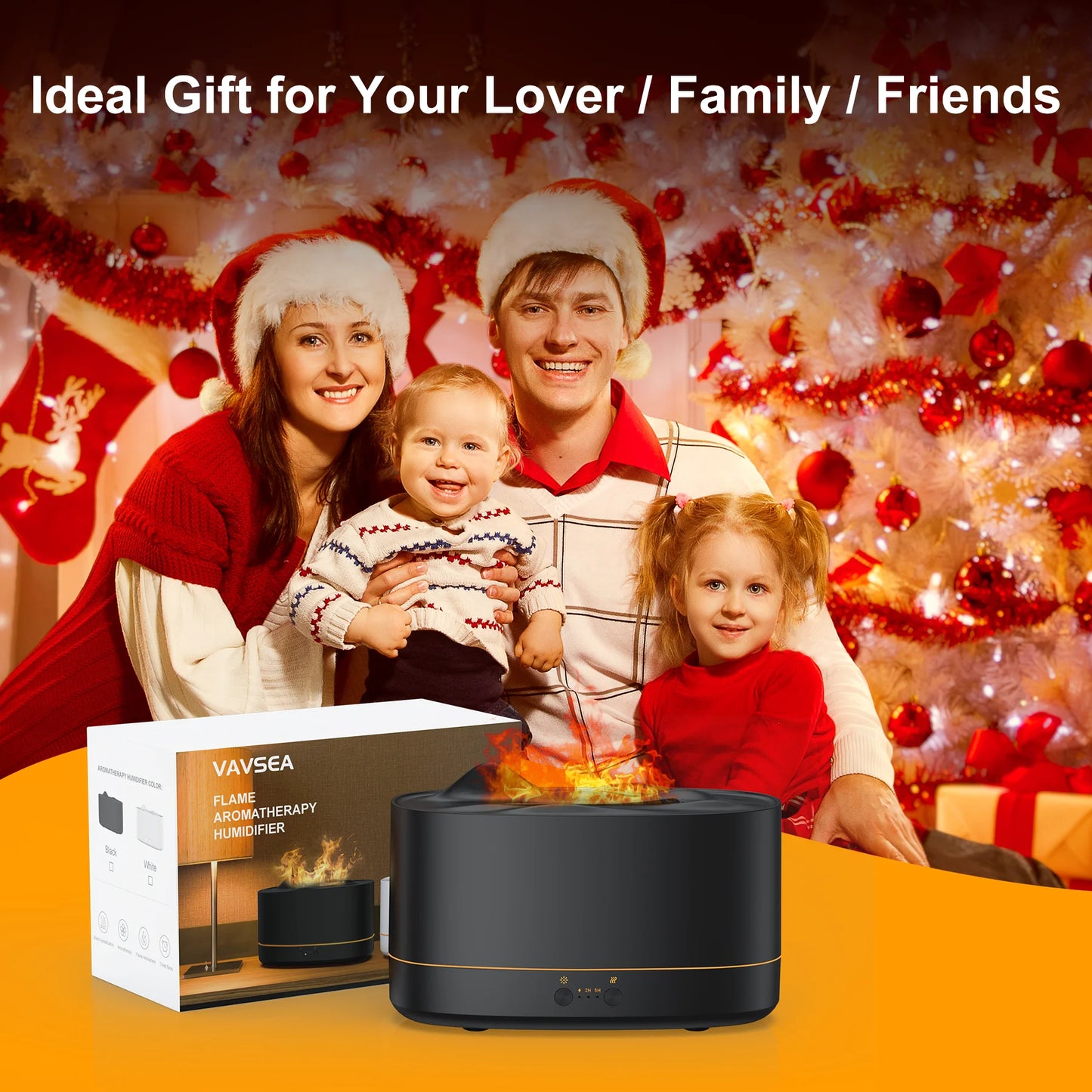 Flame Diffuser Humidifier, 7 Color Essential Oil Diffuser, Time Setting for Home, Room, Black