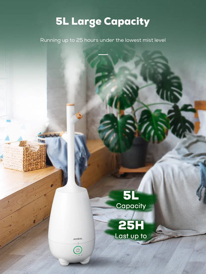 Humidifiers for Bedroom Large Room Home, 5L Top Fill Cool Mist Ultrasonic Humidifier for Baby Plants, Smart Humidistat Mode, Essential Oil Diffuser, Sleep Mode, Auto off and Ultra Quiet, White