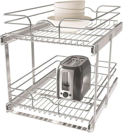 2-Tier Kitchen Cabinet Pullout Shelf and Drawer Organizer Slide Out Pantry Storage Basket in Multiple Sizes, 18 X 22 In, 5WB2-1822CR-1