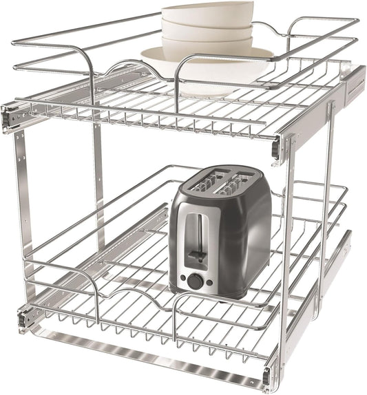 2-Tier Kitchen Cabinet Pullout Shelf and Drawer Organizer Slide Out Pantry Storage Basket in Multiple Sizes, 18 X 22 In, 5WB2-1822CR-1