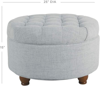 Home Decor | Button Tufted Woven round Storage Ottoman | Ottoman with Storage for Living Room & Bedroom (Light Blue)