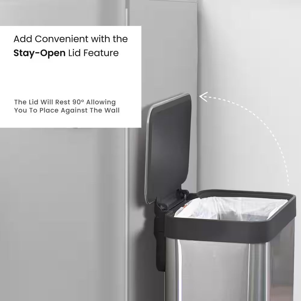 13.2 Gal. Stainless Steel Step-On Kitchen Trash Can with Soft Close Lid