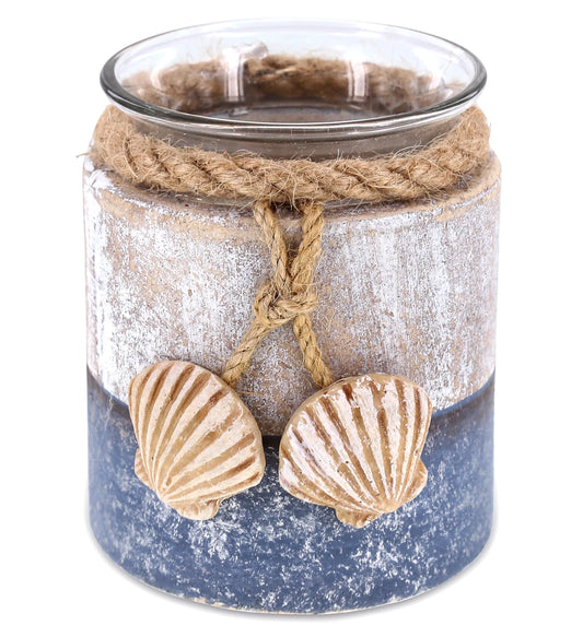 Cota Global Silver Sea Sea Shell Candle Holder - Nautical Table Top Centerpiece Coastal Decor for Home, Beach House, Rustic Decorative Candle with Sea Shells Figure and Ropes - Handmade Color May Vary