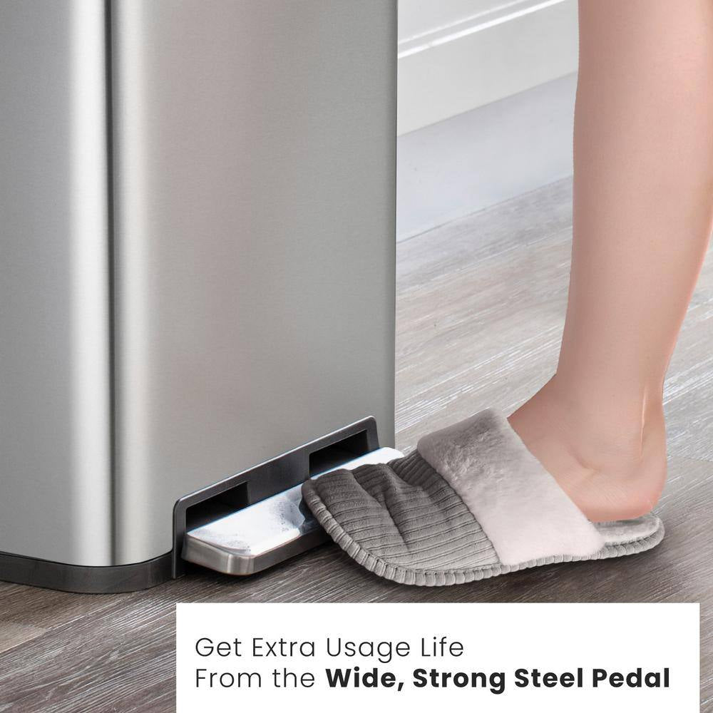 13.2 Gal. Stainless Steel Step-On Kitchen Trash Can with Soft Close Lid