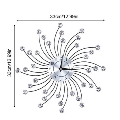 Wall Clock for Living Room Office, Decorative Clock,Sparkling Bling Metallic Silver Flower-Shaped Wall Clock for Living Room Office