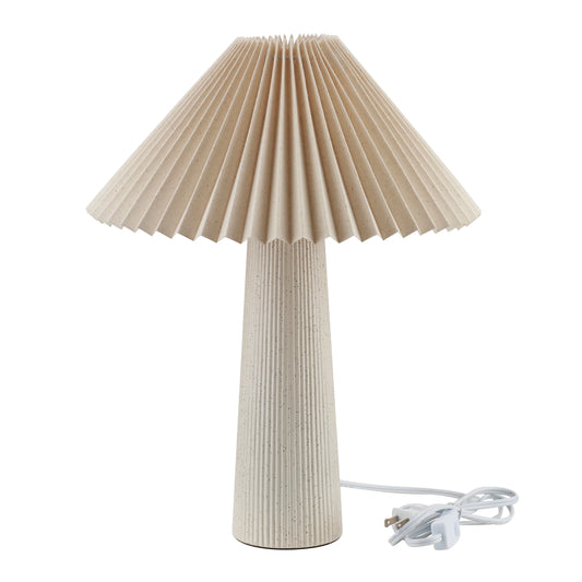 18"In Ribbed Ceramic Table Lamp with Ivory Pleated Shade