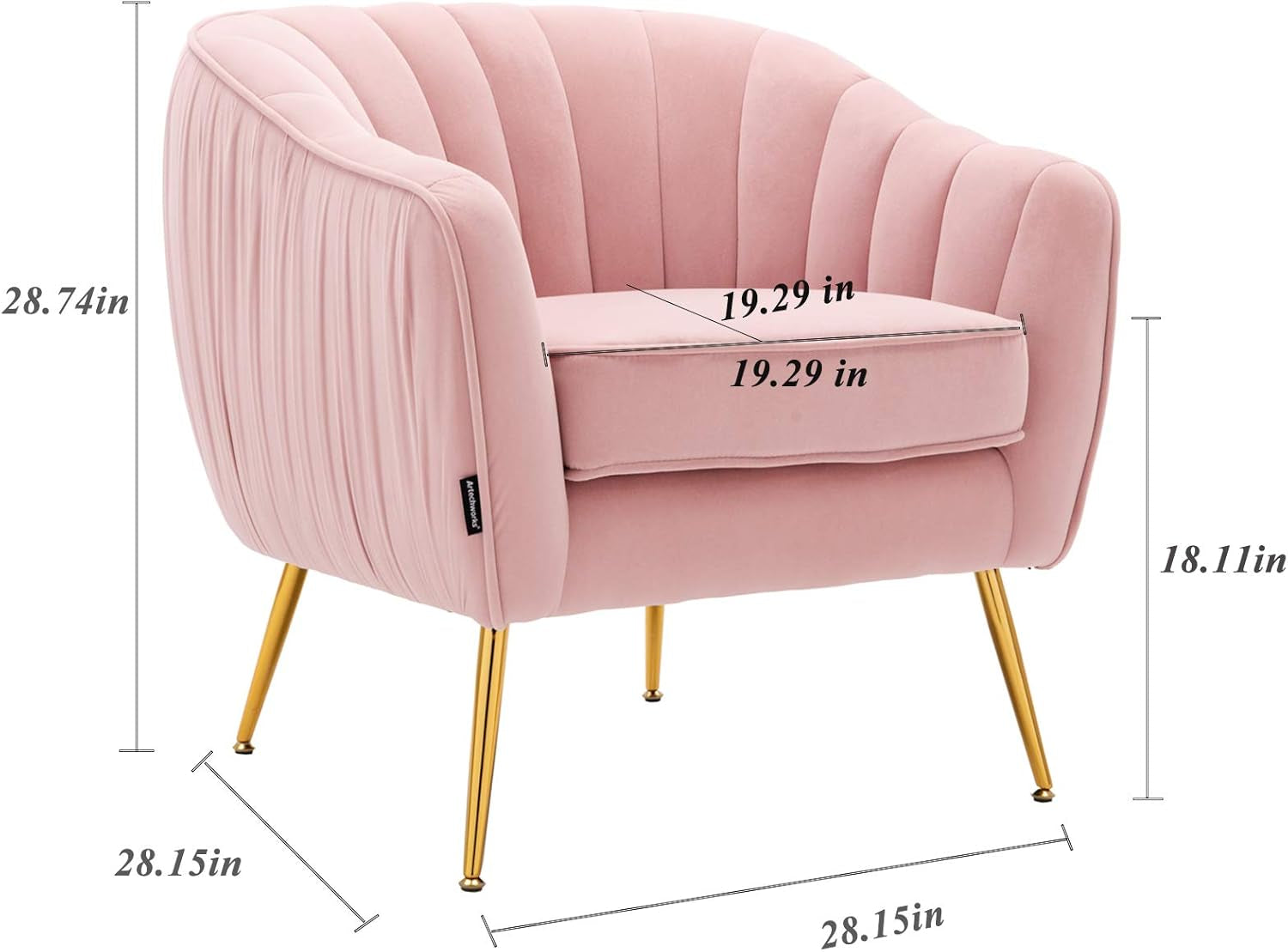 Velvet Modern Tub Barrel Arm Chair Upholstered Tufted with Gold Metal Legs Accent Club Chair with Ottoman Footrest for Living Reading Room Bedroom, Pink