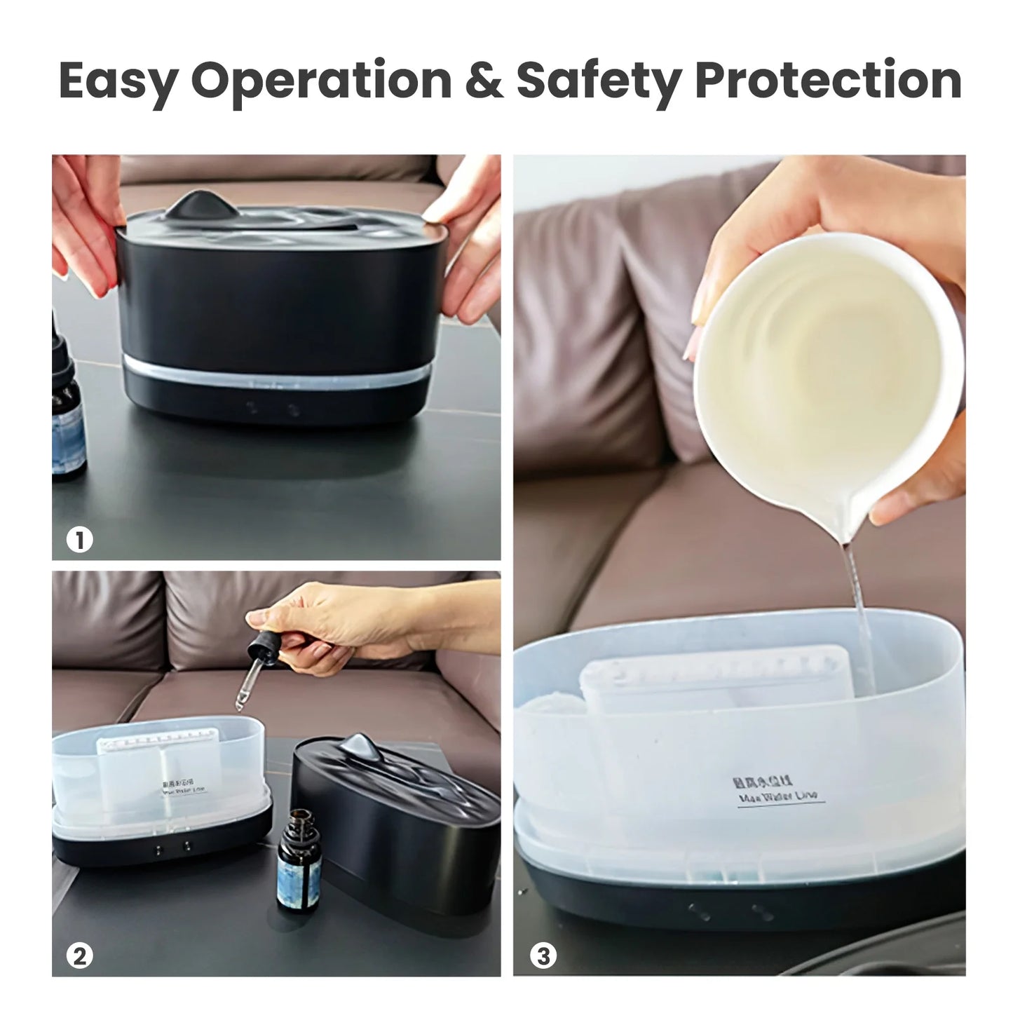 Flame Diffuser Humidifier, 7 Color Essential Oil Diffuser, Time Setting for Home, Room, Black