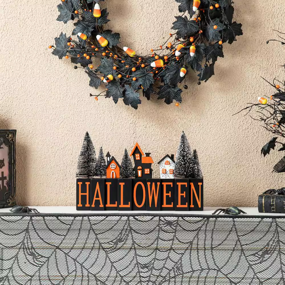8.75 In. H Halloween Wooden Halloween Haunted House Table Sign
