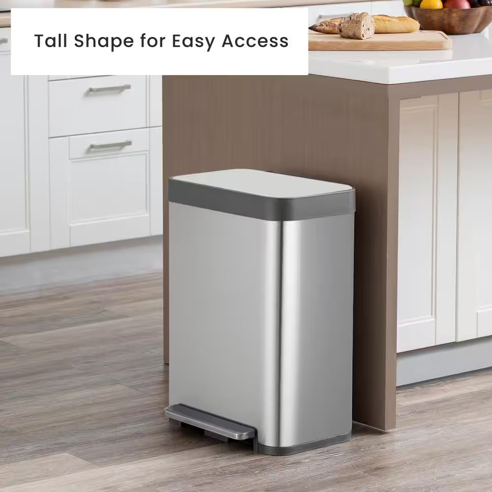 13.2 Gal. Stainless Steel Step-On Kitchen Trash Can with Soft Close Lid