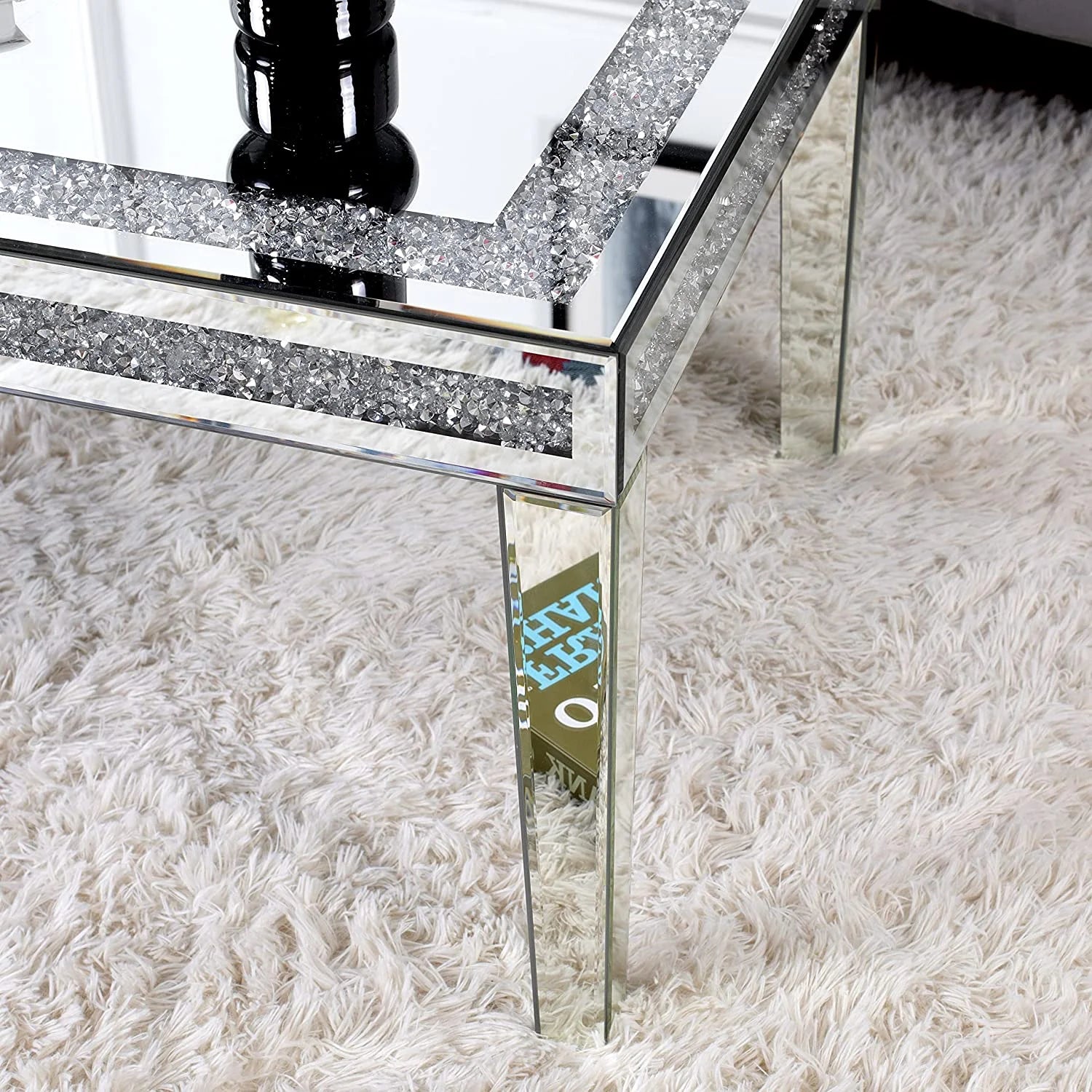 Silver Mirror Coffee Table Contemporary Rectangle Living Room Single Table