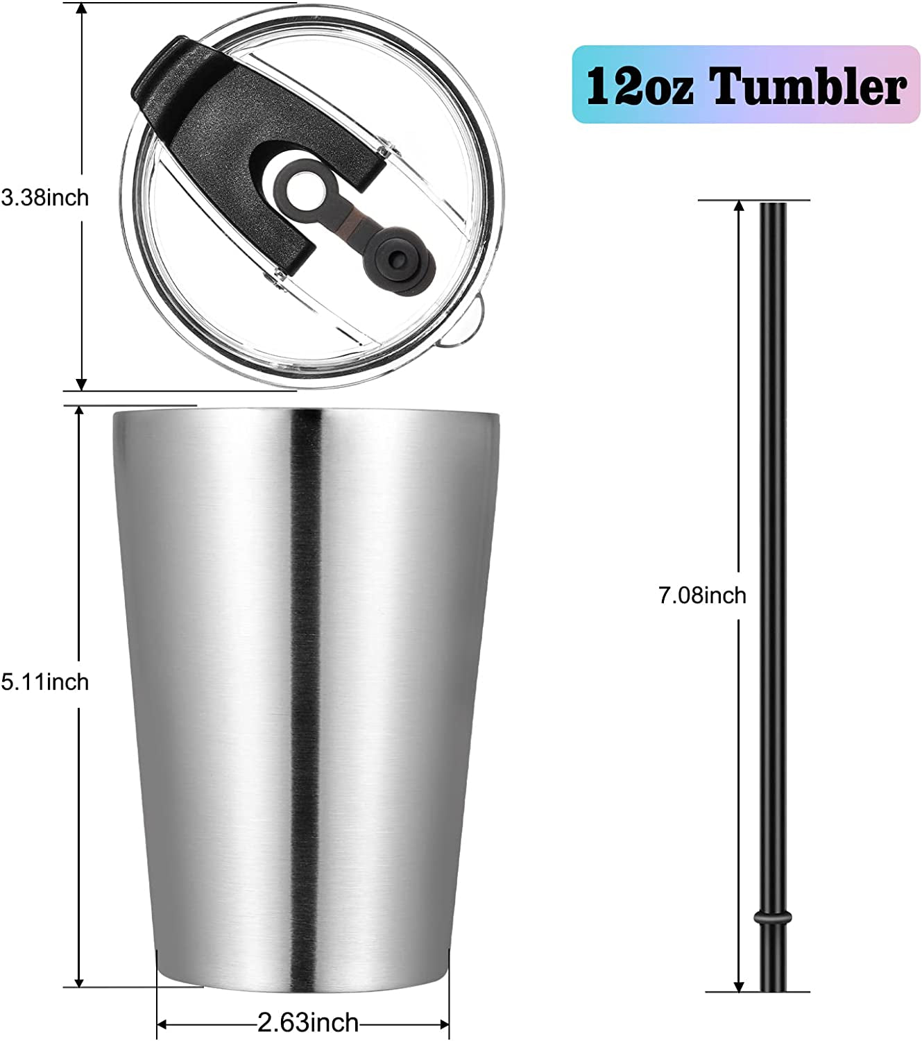 12Oz Tumbler Stainless Steel Tumbler Bulk Vacuum Insulated Double Wall Travel Tumbler with Lid and Straw Reusable Tumbler, Stainless 12 Pack