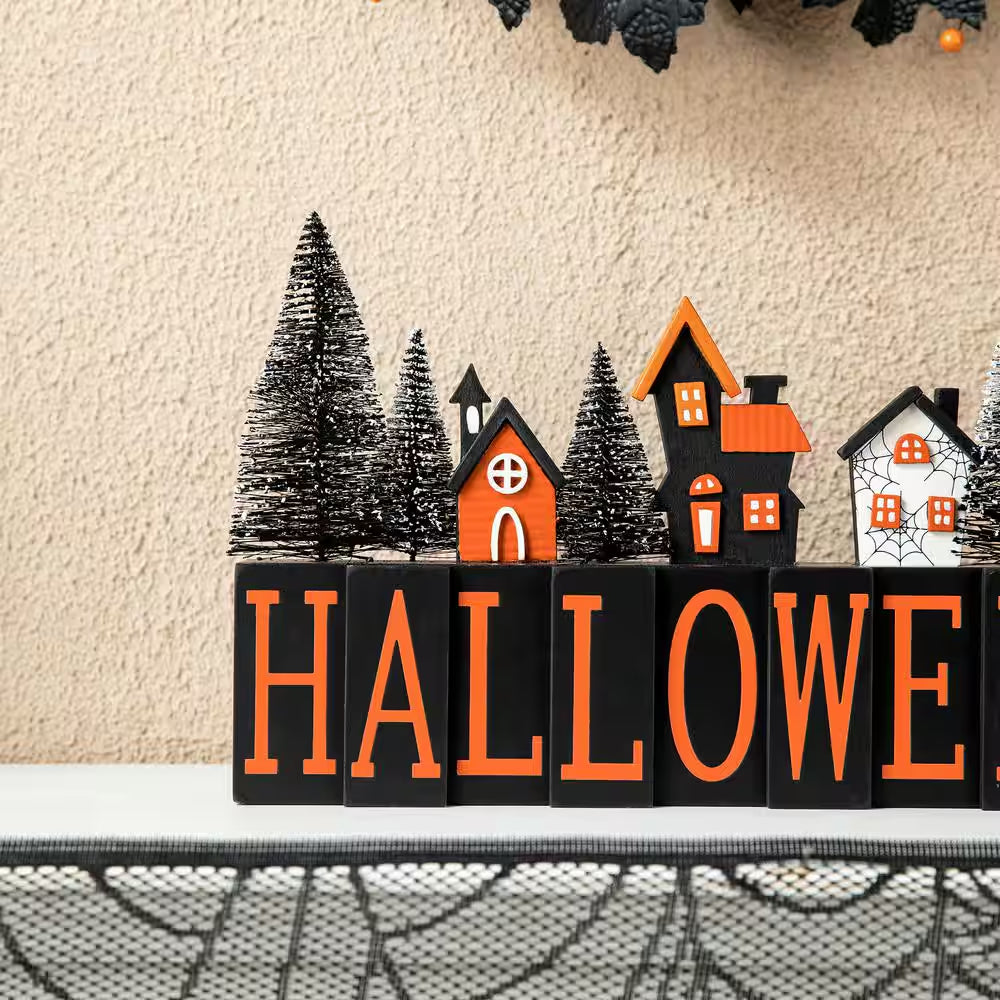 8.75 In. H Halloween Wooden Halloween Haunted House Table Sign