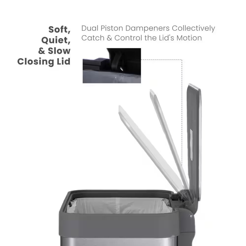 13.2 Gal. Stainless Steel Step-On Kitchen Trash Can with Soft Close Lid