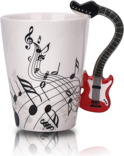 12.9 Oz Guitar Mug Music Note Tea Coffee Milk Ceramic Guitar Music Cup Mug Gifts for Guitar Players Musicians,Music Lover Gift for Women,Men, Friend,Teacher,Red