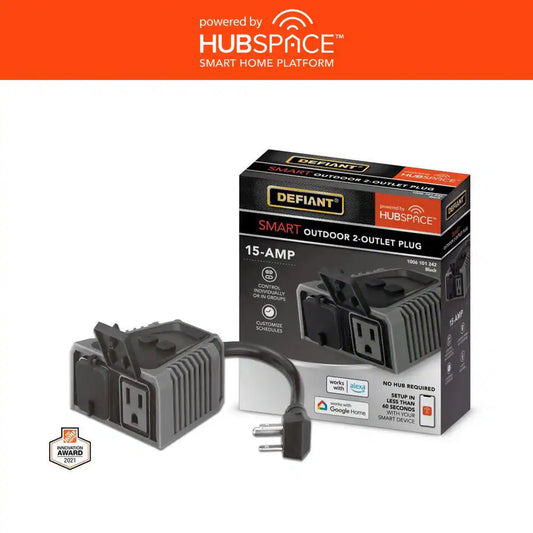 15 Amp 120-Volt Smart Wi-Fi Bluetooth Outdoor Plug with 2-Outlets Powered by Hubspace