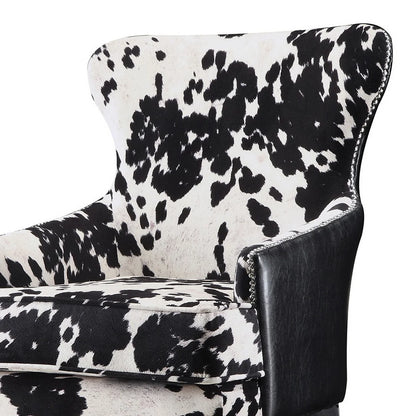 Farmhouse Microfiber Cowhide Print Accent Chair in Black