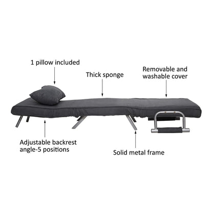 Folding Convertible Sleeper Bed Chair, Living Room, Den, or Dorm Room, Gray
