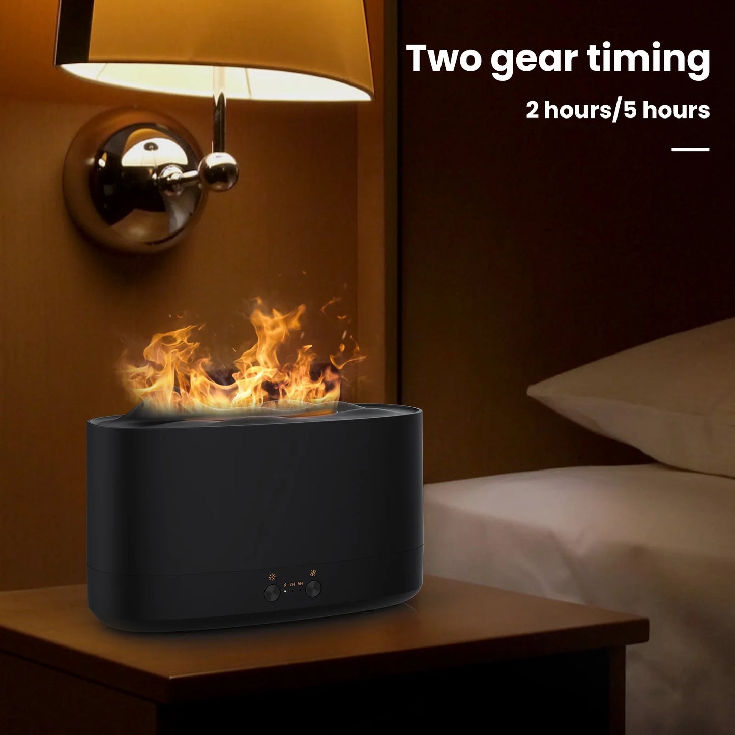Flame Diffuser Humidifier, 7 Color Essential Oil Diffuser, Time Setting for Home, Room, Black