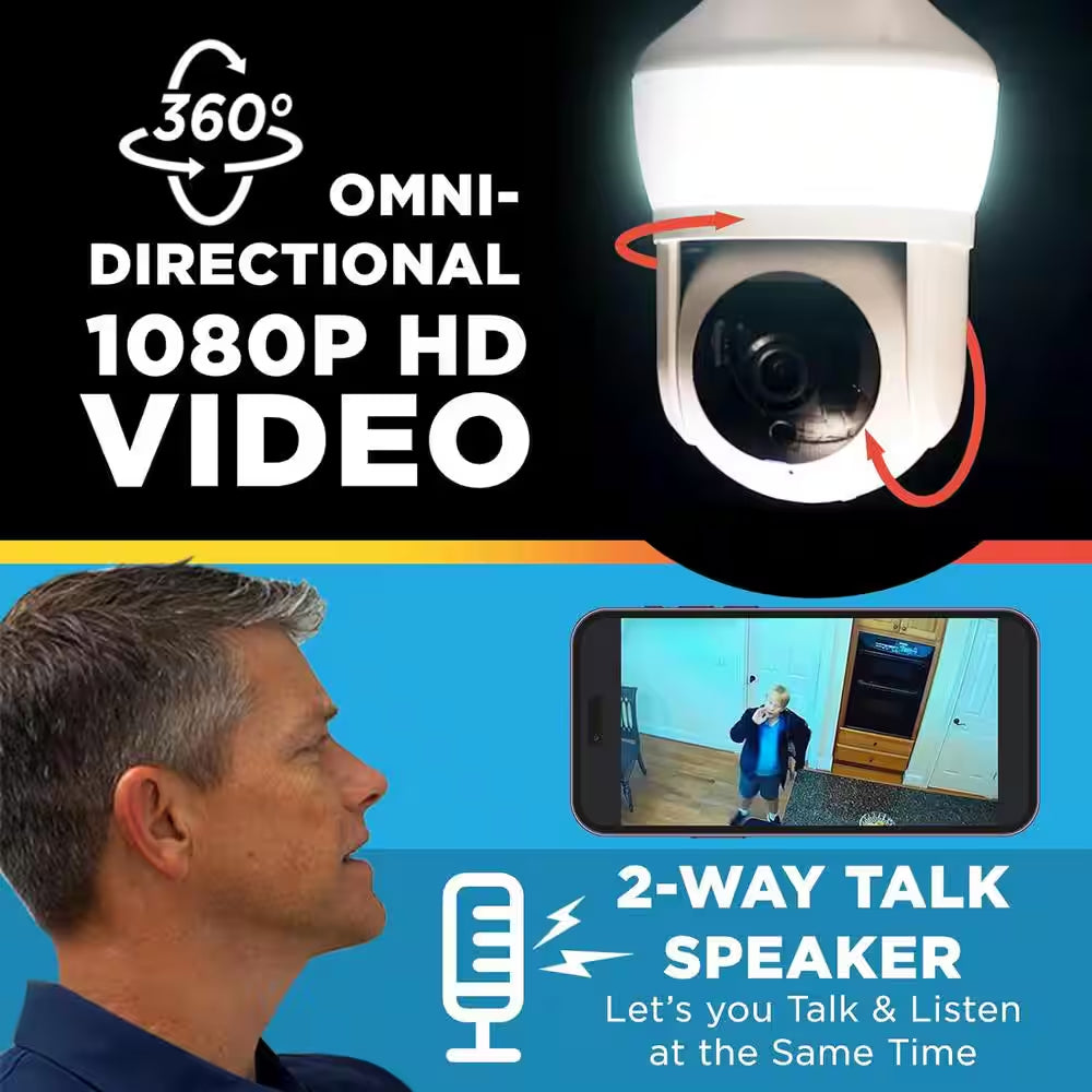 Motion Detecting 360-Degree Indoor/Outdoor Wi-Fi Home Security Camera with Light